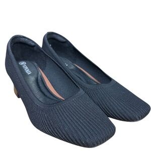 VIVAIA Women's Black Melody Square Toe Chunky Heel Pump Sz 36.5 6 Casual Office